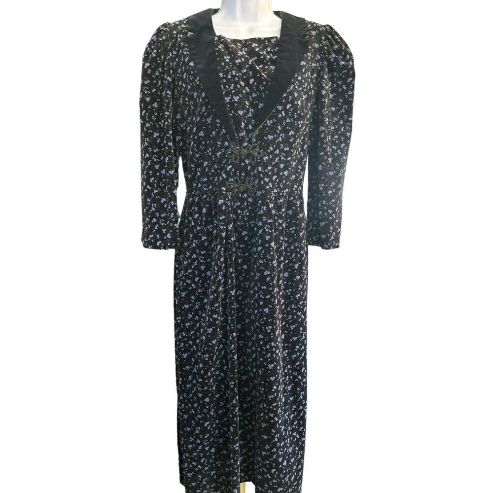 Vintage Jane Schaffhausen Belle France Women's Velvety Floral Prairie Dress